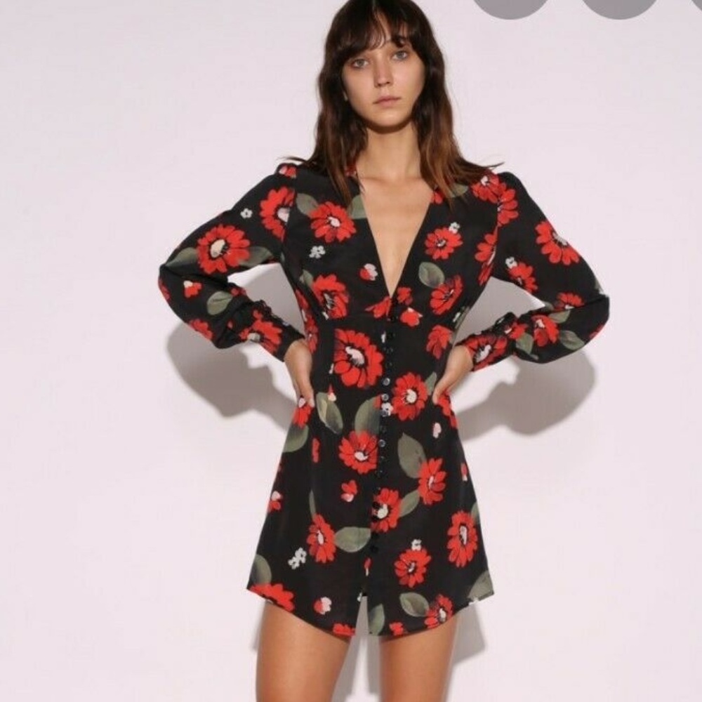 REALISATION Black Orange Floral Leekley Dress